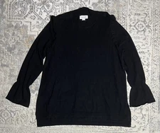 Elle Black Sweater Womens Size XL Pullover Long Sleeve Ruffle Shoulder