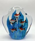 Large Clamshell Double Sided Murano Coral Fish Aquarium Art Paperweight 4x4
