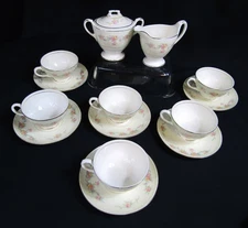 HOMER LAUGHLIN EGGSHELL GEORGIAN CREAM WITH PINK FLOWERS PLATES BOWLS CUP/SAUCER