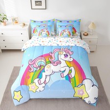 Unicorn Comforter Set Bed in a Bag Full Size 7 Piece Colorful Cartoon Unicorn...