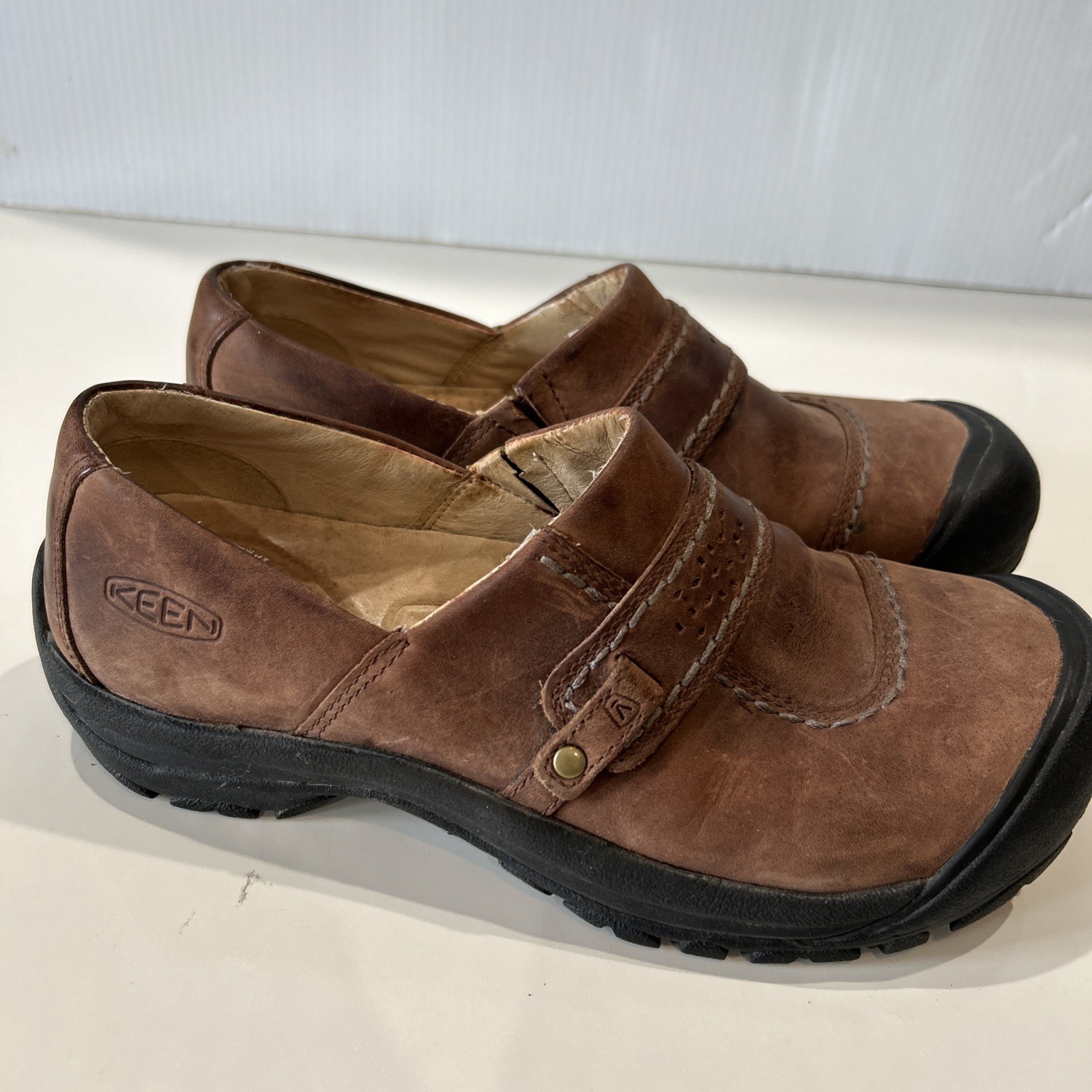 Mocassini Keen Kaci donna 8 5 pelle marrone scarpe slip on casual comodi da passeggio