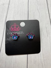 Paparazzi Crown Stud Earrings Blue Pink Rhinestone Heart Kids Girls