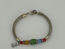 Silver Tone Rope Bracelet Multicolor Crystal Beads Autism Awareness Charm