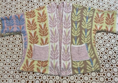 FREE PEOPLE Mallorca Open Cardigan Oversized Intarsia knit  Medium Boho Festival
