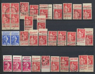 FRANCE LOT TIMBRES AVEC BANDE PUBLICITAIRE