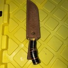 HAND MADE DAMASCUS HUNTING KNIFE, MULTI-WOOD, BRASS GUARD & SPACERS — photo 4