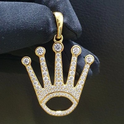 1.50Ct Round Cut Real Moissanite King Crown Pendant 14K Yellow Gold Plated1.00Ct