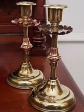 Antique Copper And Brass Arts and Crafts Pair Of Candlesticks Beautiful Patina