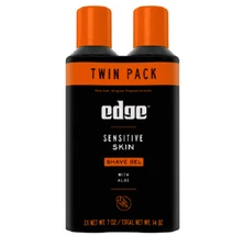 Edge Sensitive Skin Shave Gel for Men with Aloe, Twin Pack, Unscented, 14 oz.