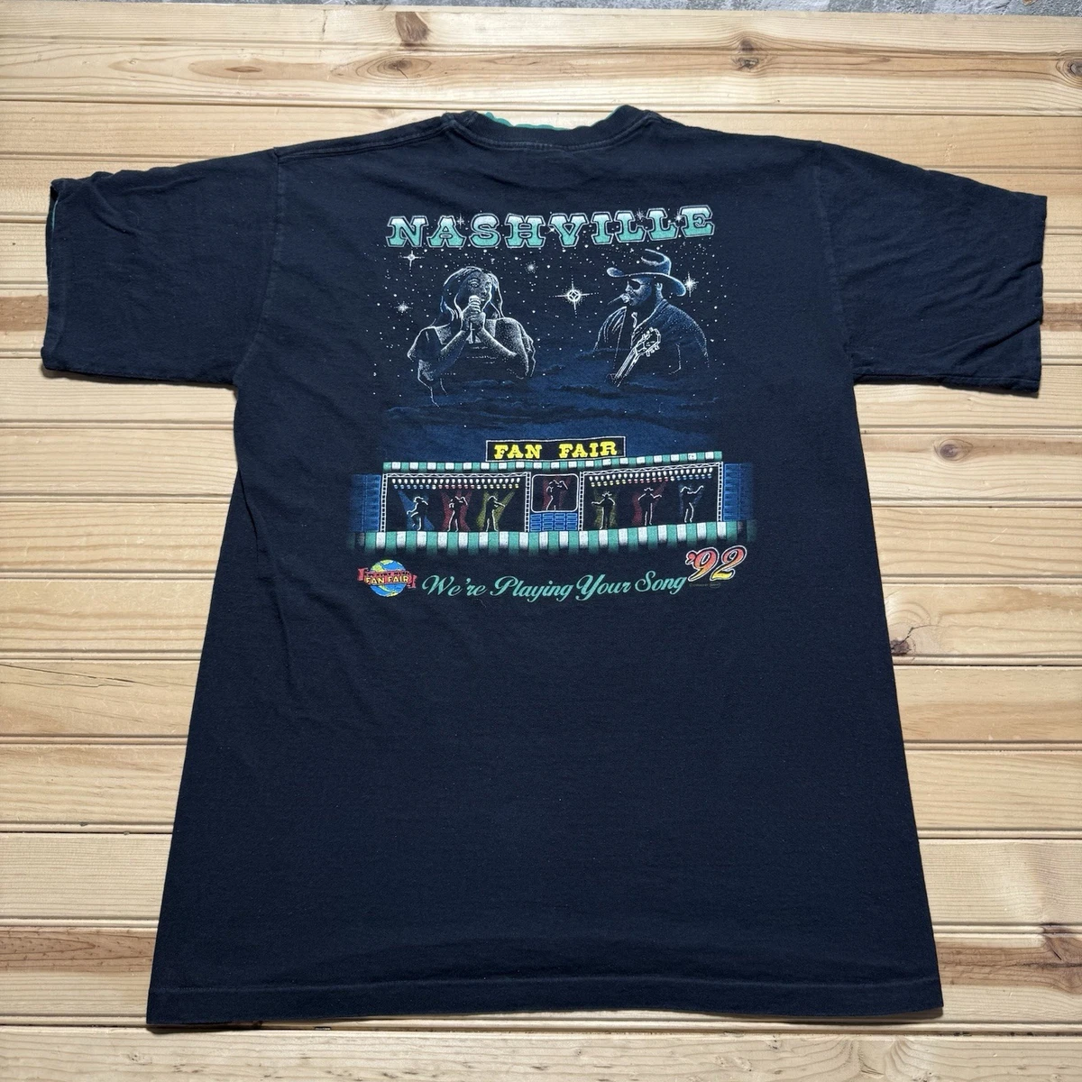 T-shirt Vintage Nashville Skyline 1993, Fruit Of The Loom, Taille XL Noir