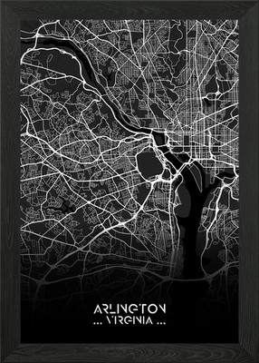 Arlington Stadtplan schwarz gerahmt Wandbild Poster Leinwanddruck Bild