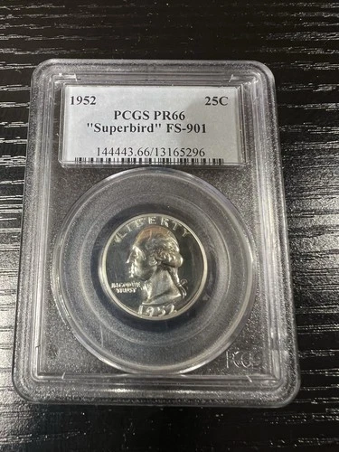 1952 PCGS PR 66 Washington Quarter Dollar Superbird Variety FS-901 Proof