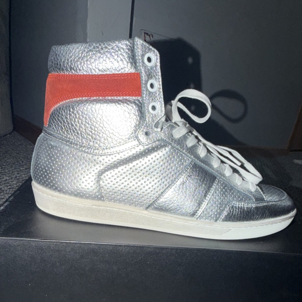 Saint Laurent SL/10H Silver Red White Polka Dot Lace Up High  display picture 2