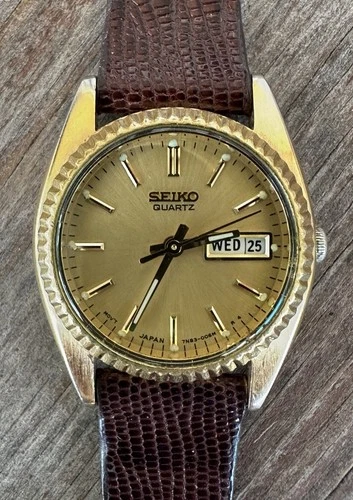 Vintage 1996 Seiko 7N83-0014 Presidential Qz Watch NOS Genuine Lizard Strap