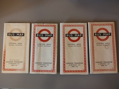 London Transport Bus Karte Central Area inkl. Trolleybusse Konvolut - 50er/60er Jahre