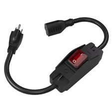 3-Prong Outdoor Extension Cord with Waterproof Switch ON/Off,1875W Black 1.5FT