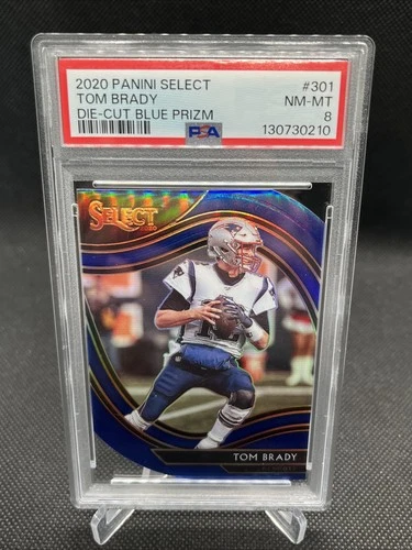 TOM BRADY PSA 8 2020 Panini Select Field Level Die-Cut Blue Prizm #307 Patriots