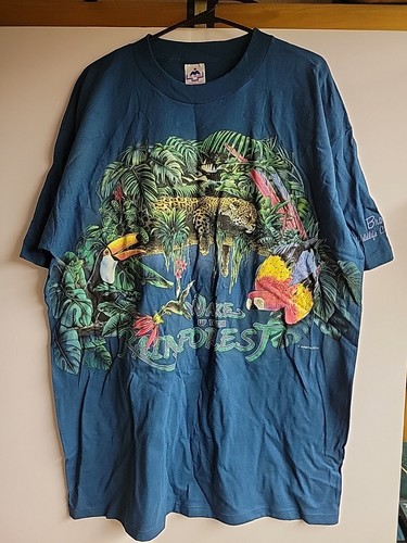 Camiseta envolvente vintage años 90 puntada única Bronx Zoo RAINFOREST XL 23x32 - Imagen 1 de 6