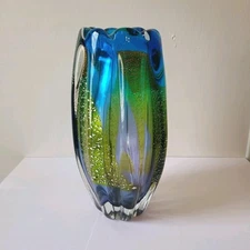 Vintage Sanyu Narumi Gold And Silver Flake Blue Purple Green Vase Japanese