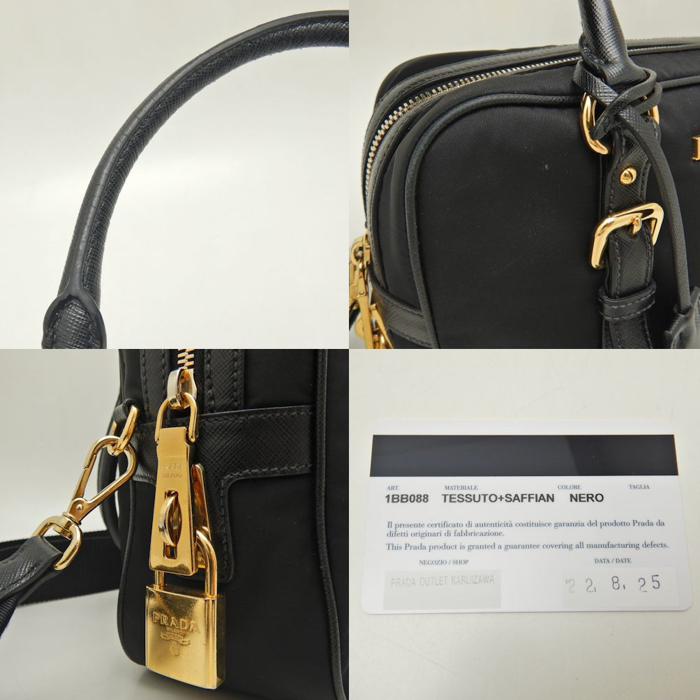 Prada 1Bb088 Handbag 2Way Testo Saffiano Nylon Nero/251793 Prada 1Bb088 Handbag 2Way Testo Saffiano Nylon Nero/251793
