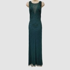 Adrianna Papell Womens Green Embellished Sleeveless Mermaid Gown Dress Size 12