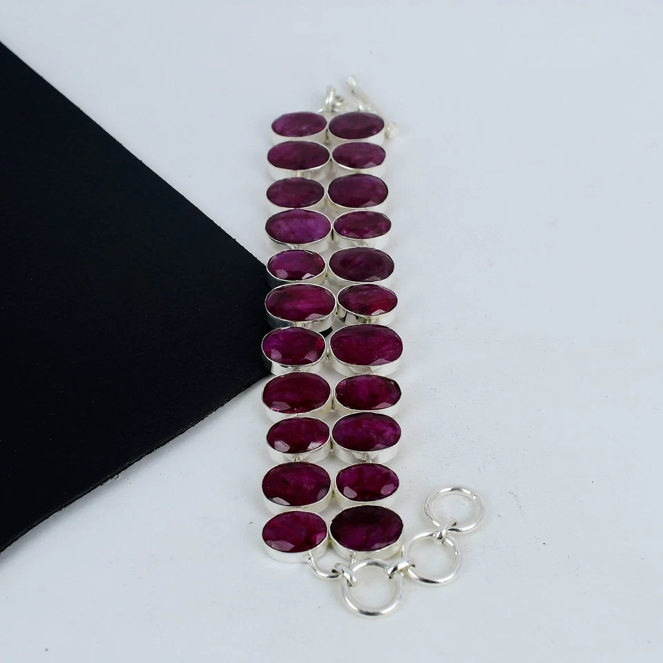Kashmir Ruby Bracelet Lab Created Gemstone 925 Sterling Silver Bracelet For Love - Image 2 of 4