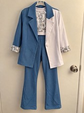 Revolution Dancewear Girls MC Steel Blue Sequin Jazz Tap Dance Costume 3 Pc