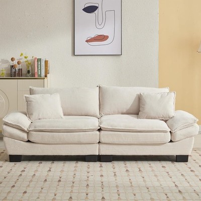 84'' Corduroy Modular Deep Seat Loveseat Sofa Comfy w/ Pillows for Apartment