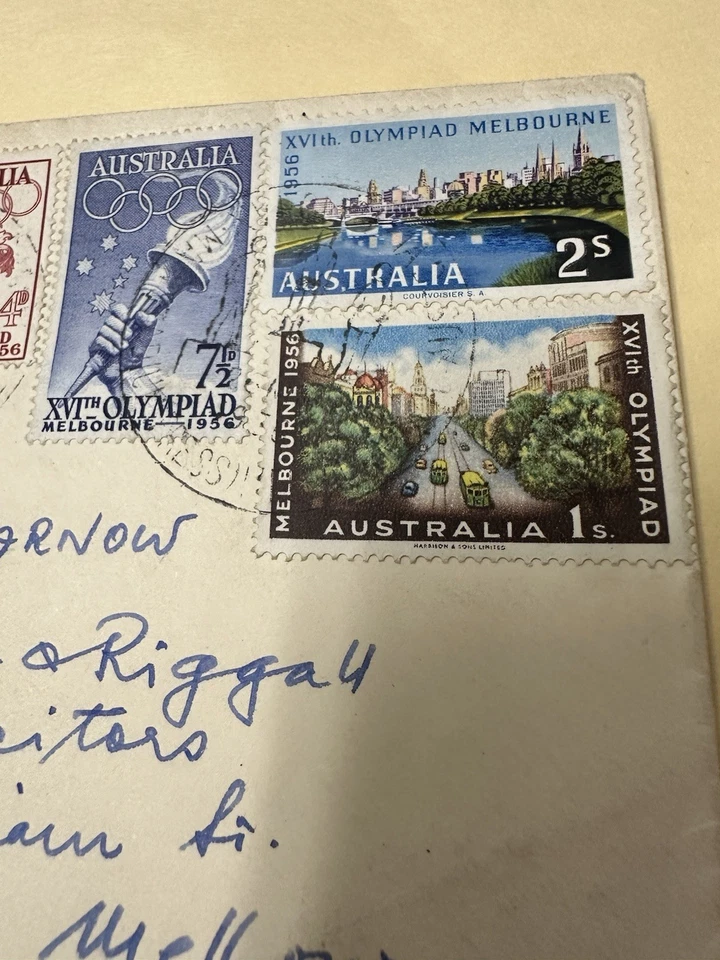 1956 Melbourne Australia, First Day Cover, Blue, Stamps, Water Mark, Royal - Image 4 of 4
