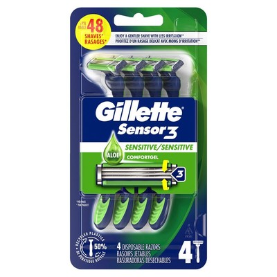 Gillette Sensor 3 Men's Disposable Razor Comfortable Shave Sensitive Skin 4ct