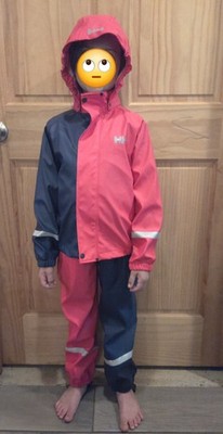 Kids Helly Hanson Rain Jacket/Pants Set Sz 116/6. Navy/Magenta Excellent Cond.