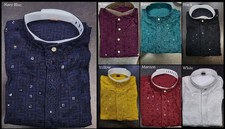 Traditional Wear Heavy Rayon Chikan Work Kurta Pajama Set For Men's 16-SS-11