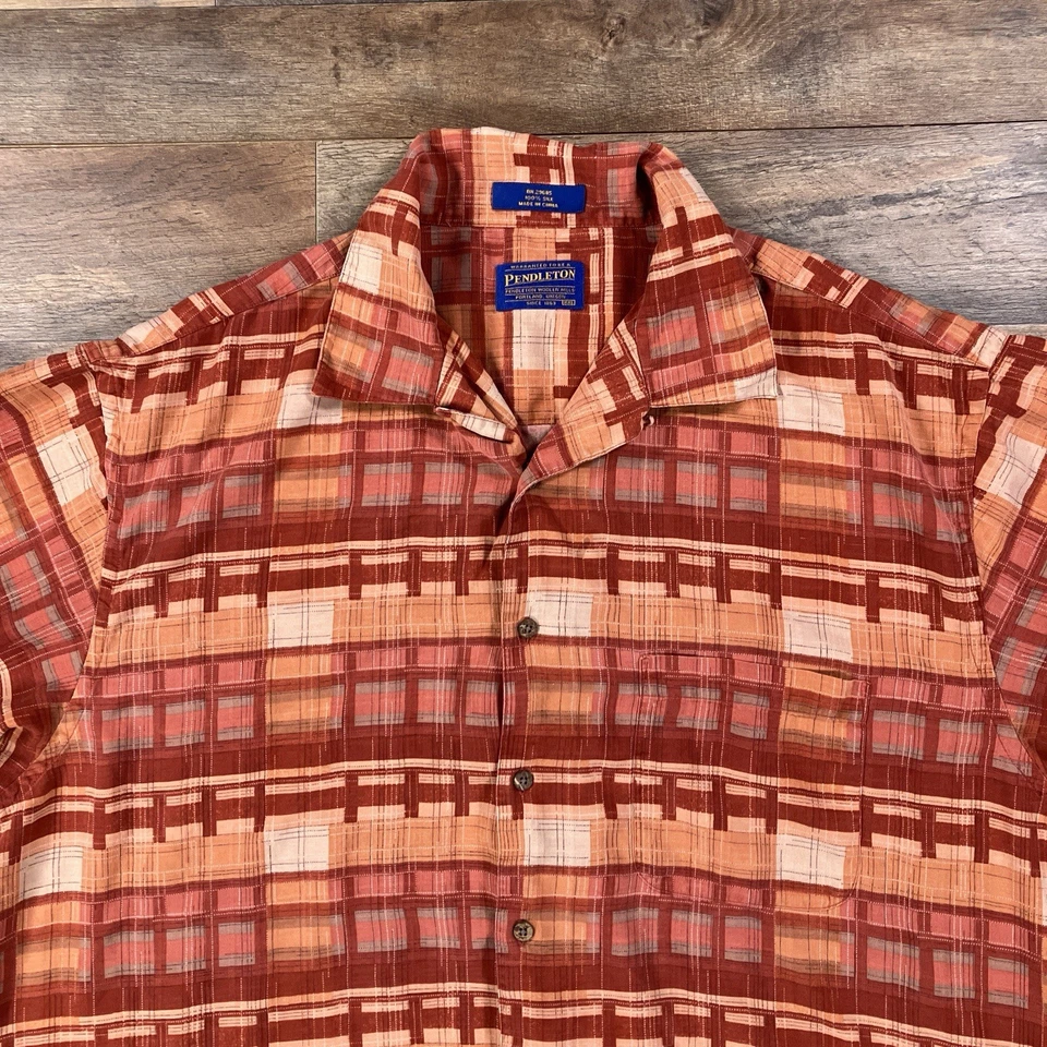 Pendleton Shirt Mens 2XL Red Plaid Short Sleeve 100% Silk Button Up XXL - Image 2 of 4
