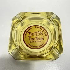 Vintage 1970's Dennys Restaurant Amber Glass Ashtray Denny's Fine Foods Ash Tray