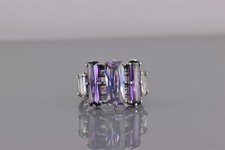 Sterling Silver Purple White Cubic Zirconia Column Band Ring 925 Sz: 7