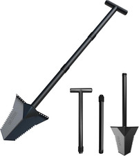 Spade Shovel, Heavy Duty Digging Tool T Handle, Serrated Blade, Root Cutter with