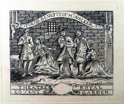 Kupferstich um 1890. Thomas Walker's Benefit Ticket W. Hogarth (1697-1764):