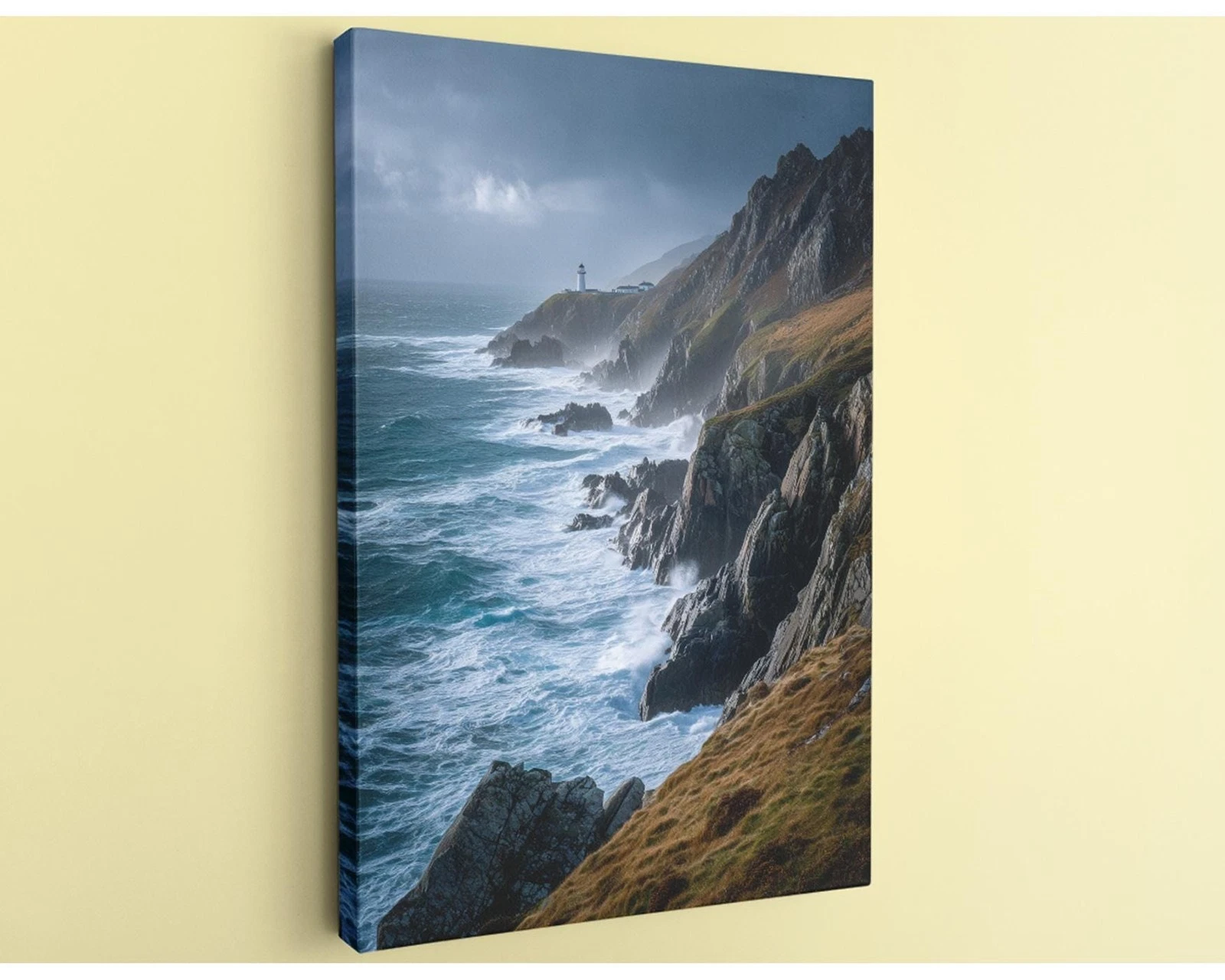 Stormy Sea Wall Art Lighthouse Irish Coast Canvas Print Moody Seascape Decor
Opens in a new window o