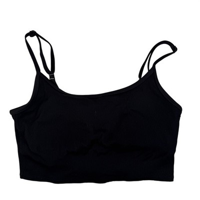 Aerie Sz L Real Good Scoop Neck Ribbed Bralette Black Padded Pullover Seamless