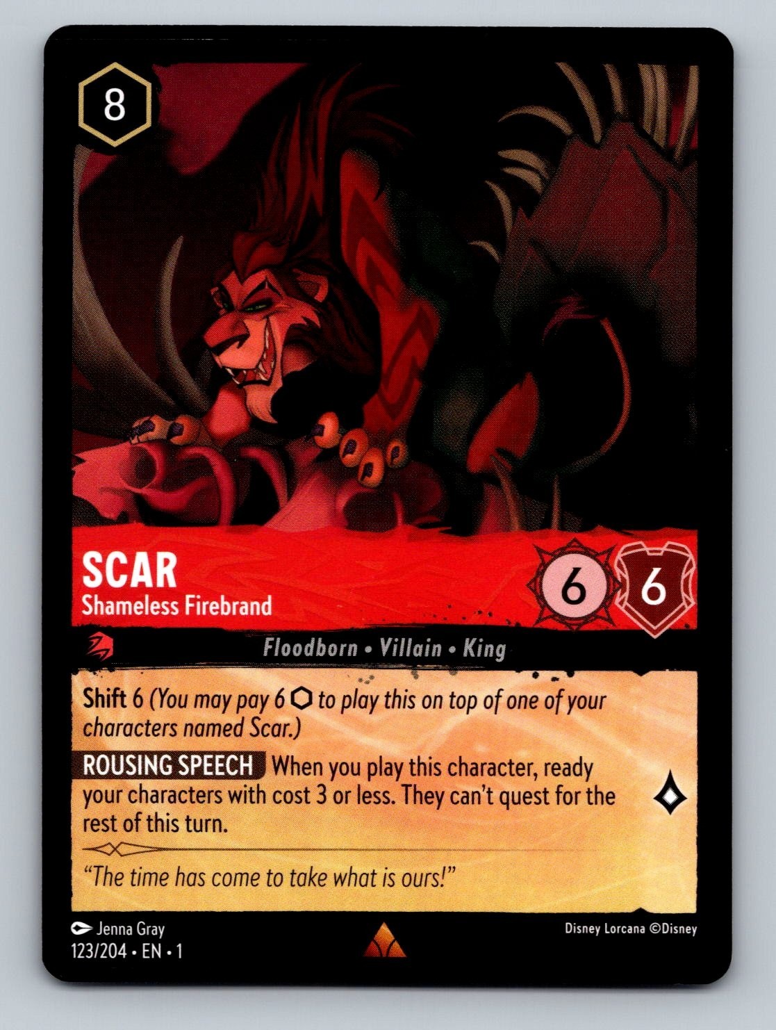 Scar - Shameless Firebrand - 123/204 - Rare Lorcana The First Chapter NM