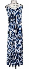 Calvin Klein Sleeveless Boat Neck Blue Tie Dye Stretch Knit Maxi Dress NEW XS/S