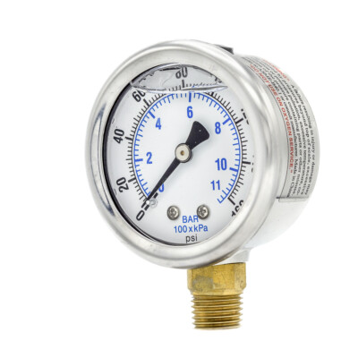 Liquid Filled Lower Mount Pressure Gauge with 2'' Dial, 0-160 PSI, 1/4'' Male NPT