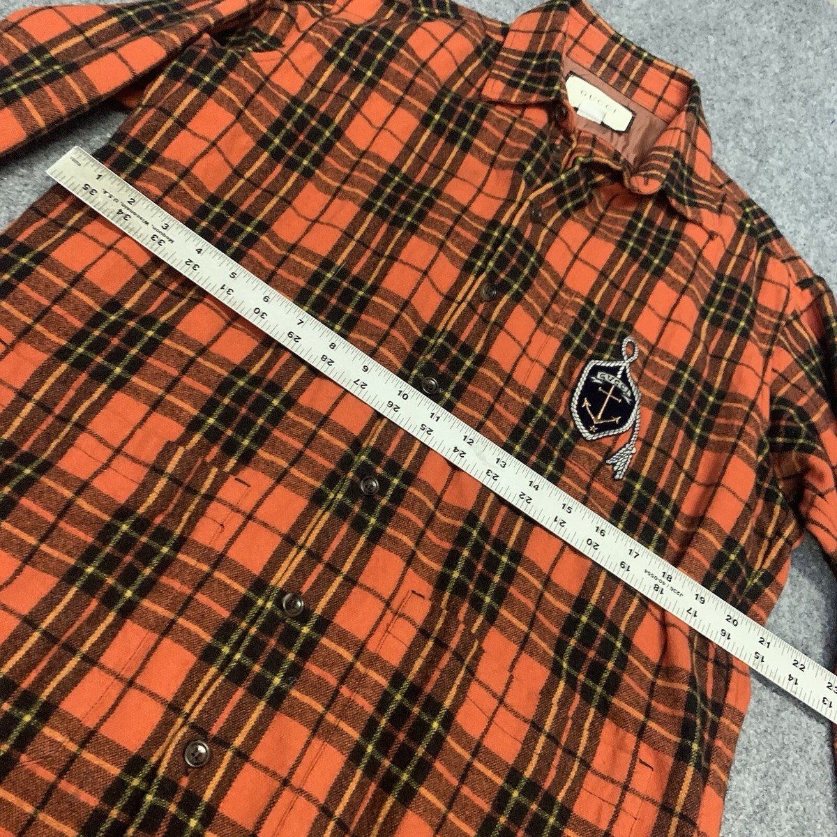 AUTHENTIC Gucci Check Plaid Oversized Wool Anchor Shirt 46 XS