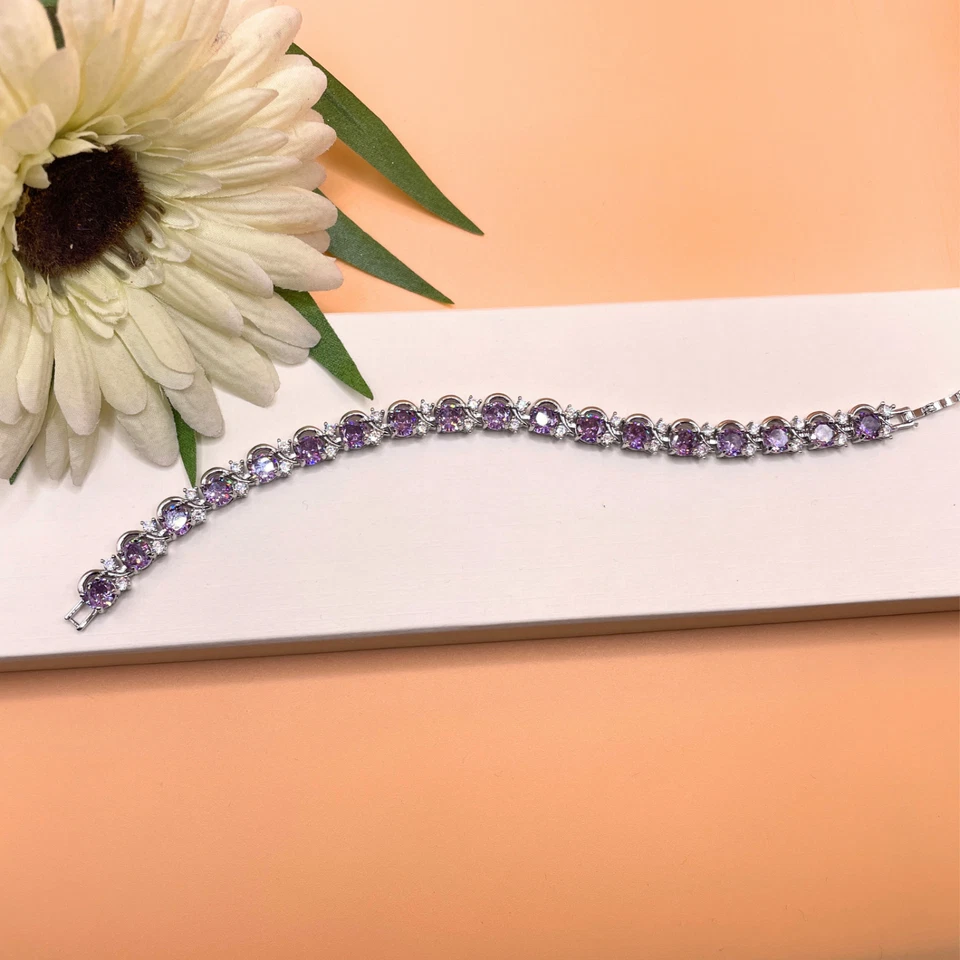 Pulsera de tenis con acabado dorado blanco diseño de giro amatista idea regalo franqueo gratuito Foto 4 de 4