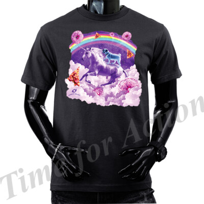 Rainbow Pug Riding A Unicorn Animals Pet Funny Joke Humor Humorous T-shirt