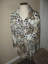 CHICO'S Black Brown Leopard Animal Print Drawstring Waist Snap Jacket Size 2