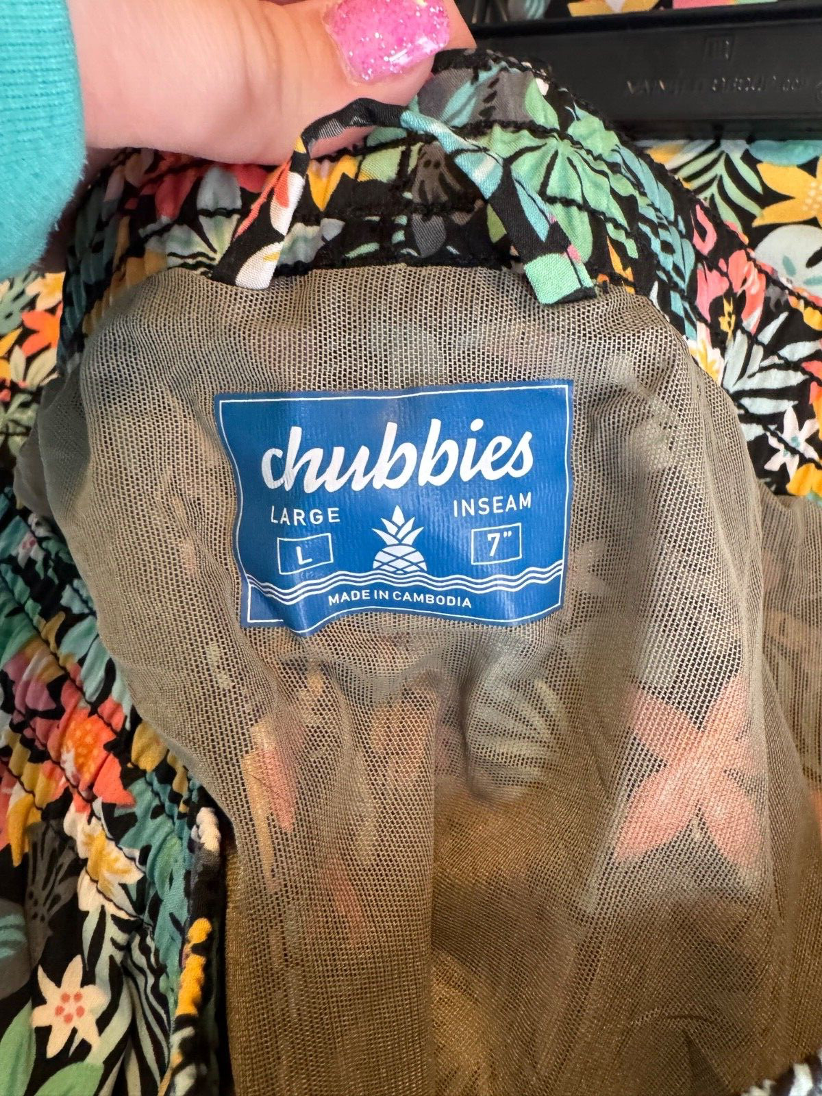 Chubbies Men's Black Floral The Boomerangs Classic Swim Shorts Large 7in NEW