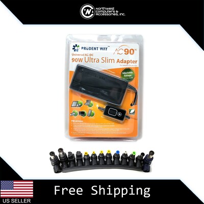 Prudent Way AC90SC Slim 90W Universal Power Adapter for Laptops Monitors 12v-24v
