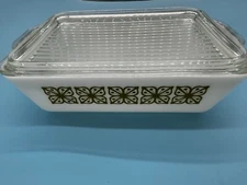 Vintage Pyrex Verde Square Flowers 1.5 QT 503 Refrigerator Dish with lid