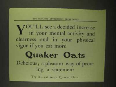1910 Quaker Oats Ad - Increase in Mental Activity